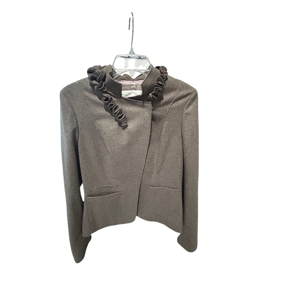 Banana Republic Jackets & Blazers - Banana Rep. Wool Herringbone Ruffle Collar‎ Blazer Jacket Brown 783555-01-1 10